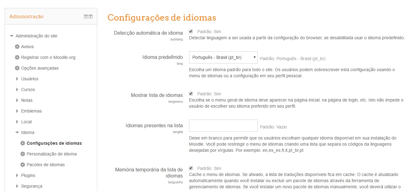 Como ocultar a escolha de idiomas no moodle