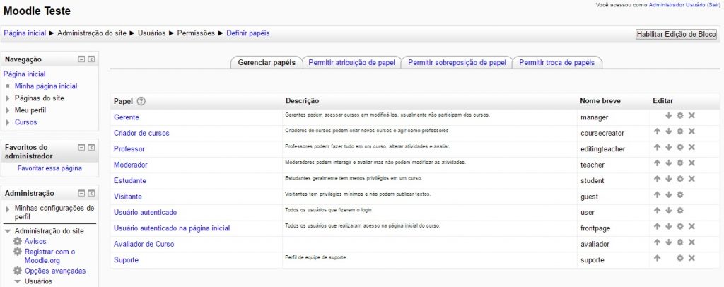 Como importar perfis de acesso entre diferentes moodles?